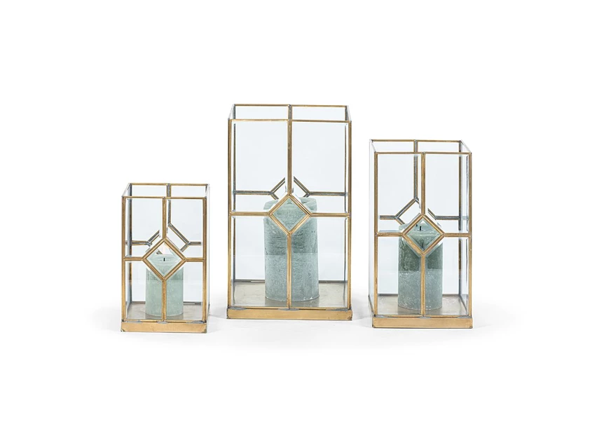 DL040 Dekocandle Lantern Square Brass + Beveled Glass Collectie